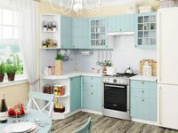 Небольшая угловая кухня в голубом и белом цвете Балаково